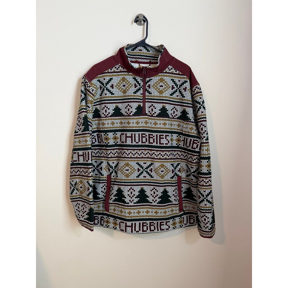 Chubbies Ol’ Log Cabin Holiday Print Quilted 1/4 Zip Pullover Sweatshirt Size XL